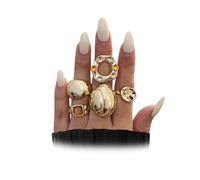 GIGB PBDK Chunky Gold Rings for Women,Unique Colorful Crystal Stackable Rings Non Tarnish Boho Gold Hammered Ring Set,Charm Festival Jewelry Accessories Gifts, Metal, No Gemstone