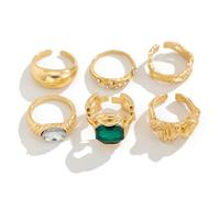 GIGB PBDK Chunky Gold Stackable Rings for Women,Bling Crystal Rings Pack Trendy Party Prom Statement Ring Set,Vintage Everyday Jewelry Accessories Gifts, Metal, No Gemstone