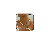 GIGB PBDK Chunky Large Pearl Necklace Jewelry Sets for Women Trendy Vintage Gold OT Choker Bracelet Earrings Set Toggle Buckle Beaded Necklace Wedding Accessory, L, Metal, No Gemstone