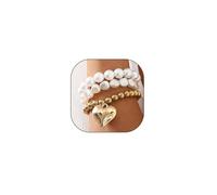 GIGB PBDK Chunky Pearl Heart Bracelets for Women Stackable Gold Baroque Pearl Heart Beaded Bracelet Set Adjustable Stretch Bracelets Trendy Jewelry Presents, Adjustable, Alloy, no gemstone