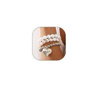 GIGB PBDK Chunky Pearl Heart Bracelets for Women Stackable Gold Baroque Pearl Heart Beaded Bracelet Set Adjustable Stretch Bracelets Trendy Jewelry Presents, Adjustable, Alloy, no gemstone