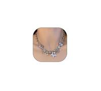 GIGB PBDK Chunky Silver Star Pendant Necklace for Women,Dainty Geometric Hollow Stars Choker Vintage Five-Pointed Star Statement Necklace Accessories Gifts, Metal, Cubic Zirconia