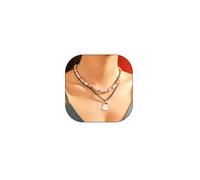 GIGB PBDK Colorful Clay Bead Christmas Choker Necklace, Adjustable Gold Chain Layered Necklace, Leather Rope Festival Santa Claus Snowman Stocking Jewelry Gift, L, Alloy Steel, No Gemstone