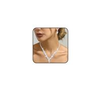 GIGB PBDK Cubic Zirconia Bridal Earrings Necklace Set for Women Boho Bling Choker Necklace Silver Dangle Drop Earrings Wedding Jewelry Accessories, L, Metal, Cubic Zirconia Created Pearl