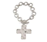 GIGB PBDK Gold Chunky Cross Charm Bracelets for Women Vintage Large Hammered Cross OT Toggle Bangles Minimalist Faith Statement Bracelet Fashion Jewelry Gifts, L, Alloy, no gemstone