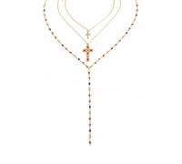 GIGB PBDK Gold Cross Layered Necklaces for Women,Long Colorful Crystal Drop Necklace Unique Big Crucifix Necklace Set,Aesthetic Religious Jewelry Accessories