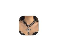 GIGB PBDK Gothic Layered Cross Necklace for Women Lover,Sparkling Crystal Crucifix Pendant Black Beaded Choker Necklace,Y2k Halloween Christmas Jewelry Gift, Metal, Crystal