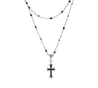 GIGB PBDK Gothic Layered Cross Pendant Necklace for Women,Vintage Adjustable Black Crystal Crucifix Choker,Darkness Cross Necklace Halloween Jewelry Accessories, Large, Metal Crystal, created crystal