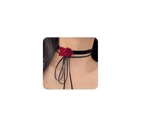 GIGB PBDK Gothic Rose Flower Choker Necklace for Women Vintage Adjustable Layered Red Flower Velvet Necklace Handmade Lace Up Tattoo Choker Halloween Accessory, L, Metal, No Gemstone