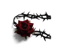 GIGB PBDK Gothic Rose Flower Choker Necklace for Women Vintage Adjustable Layered Red Flower Velvet Necklace Handmade Lace Up Tattoo Choker Halloween Accessory, L, Metal, No Gemstone