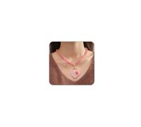GIGB PBDK Irregular Pink Choker Necklace,Acrylic Y2k Sweet Love Heart Printing Flower Pendant Necklace Jewelry Gift for Valentine's Day, Acrylic
