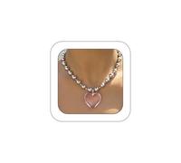 GIGB PBDK Large Puffy Heart Beaded Necklaces for Women Simple Adjustable Crystal Love Pendant Choker Modern Aesthetics Heart Necklace Y2k Valentine's Day Gifts, L, Metal, No Gemstone