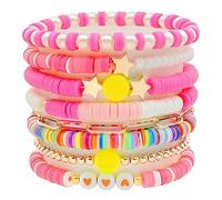 GIGB PBDK Preppy Colorful Heishi Surfer Bracelets Set for Women Boho Cute Heart Star Stuff Stretch Beaded Bangles Holiday Beach Bracelets Y2k Kawaii Jewelry, 0.15 inches, Bead, bead