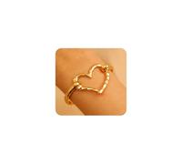 GIGB PBDK Silver Chunky Heart Shaped Bracelets for Women Trendy Adjustable Hammer Love Statement Bangle Minimalist Heart Bracelet Valentine's Day Charm Jewelry, L, Alloy, alloy