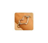 GIGB PBDK Silver Chunky Heart Shaped Bracelets for Women Trendy Adjustable Hammer Love Statement Bangle Minimalist Heart Bracelet Valentine's Day Charm Jewelry, L, Alloy, alloy