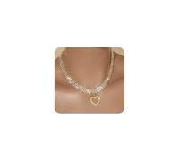 GIGB PBDK Silver Heart Rhinestone Tennis Necklace for Women Trendy Sparkling Cubic Zirconia Love Pendant Choker Glisten CZ Necklace Evening Dress Accessories, L, Metal, No Gemstone