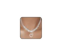 GIGB PBDK Silver Heart Rhinestone Tennis Necklace for Women Trendy Sparkling Cubic Zirconia Love Pendant Choker Glisten CZ Necklace Evening Dress Accessories, L, Metal, No Gemstone