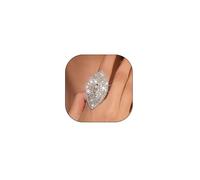 GIGB PBDK Sparkle Rhinestone Statement Geometric Ring for Women Boho Big Crystal Elliptical Geometry Ring Thick Adjustable Wedding Party Prom Ring Jewelry Gifts, Metal, No Gemstone