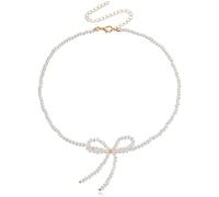 GIGB PBDK Trendy Bow Crystal Beaded Necklace for Women Minimalist Adjustable Seed Bead Ribbon Bowknot Choker Y2k Bow Necklace Valentine's Day Jewelry Accessory, L, Metal, No Gemstone