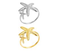 GIGB PBDK Unique Starfish Rings for Women,Adjustable Silver Stainless Steel Open Ring Vintage Ocean Statement Rings Set,Trendy Beach Party Accessories Gifts, Metal, No Gemstone