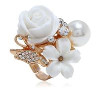 GIGB PBDK Vintage Knuckle Ring with Crystal Stacking Pearl Rose Flower Rings - Adjustable Full Finger Ring - Trendy Statement Jewelry for Women, Metal
