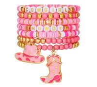 GIGB PBDK Western Cowgirl Friendship Bracelets Set for Women Boho Stackable Cute Hat Boots Beaded Stretch Bangles Surfer Heishi Bracelets Y2k Country Jewelry, L, Alloy, no gemstone