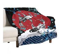 GIGEN Koi Fish Yin Yang Japanese Style Blanket Cozy Soft Fluffy Outdoor Indoor Anti-Pilling Flannel Fleece Throw Blankets