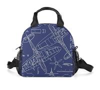 GIGEN Spitfire Concept Blueprints Portable Insulated Lunch Bag Foldable Tote Lunchbox for Men Women Adult Outdoor Office Business Travel