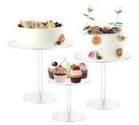 Giggelling Acrylic Cake Stand Set, Clear Round Tall Cake Stand for Dessert Table Display, 3 Sizes, Easy Install, Reusable