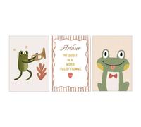 Giggle Frog Personalised Set Of 3 Prints - Size A4 - Any Name Unframed Girls Or Boys Nursery Wall Art