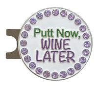 Giggle Golf Putt Now, Wine Later Bling Golf Ball Marker with Hat Clip.