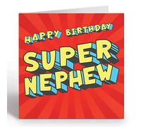 GIGGLE GREETINGS Nephew Birthday Card - Super Hero Text Birthday Card For a Nephew With Yellow Envelope - Eco Friendly Card