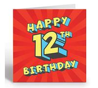 GIGGLE GREETINGS Super Hero Text Birthday Card For 12 Year Old Girl or Boy - 12 Year Old Birthday Card With Yellow Envelope - Eco Friendly Card