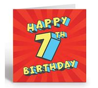 GIGGLE GREETINGS Super Hero Text Birthday Card For 7 Year Old Girl or Boy - 7 Year Old Birthday Card With Yellow Envelope - Eco Friendly Card