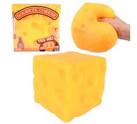 Giggle Zone Squeeze Cheese - Extra Large Squishy Cheese Block | Gag Gifts Funny Adult | 4.25 Inch Giant Stress Ball | Fidget Sensory Toy for Kids - Su