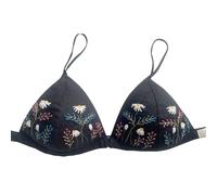 GIGGLEHANDMADE Women's Premium Linen Bra - Handmade, Hand-Embroidered, Front Button, Elastic Back, Many Colors, Sizes S-L, Black, M