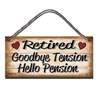 Gigglewick Gifts Wooden Sign - "Retired: Goodbye Tension, Hello Pension" - Funny Retirement Wall Plaque, Humorous Gift for Retirees