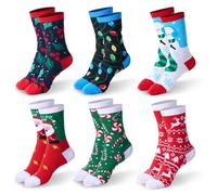 Giggling Getup 6 Packs Winter Christmas Socks for Women Men, Warm Soft Novelty Crew Socks for Women Christmas Holiday, Birthday Gift for Women for Xmas (Christmas Elements)