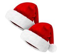 Giggling Getup Christmas Hats 2 Pack Premium Santa Hat Plush Red Velvet Christmas Hats with Pom Poms, One Size Fits All for Adult and kids for Xmas Party Gift