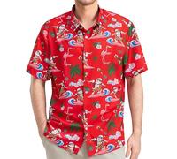 Giggling Getup Christmas Hawaiian Shirt for Men Short Sleeve Button Down Shirts Funny Casual 80s 90s Vacation Golf Polo Shirt Surf Santa Printed (Red-M)