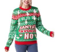 Giggling Getup Christmas Ugly Sweater with Candy Cane Light Bulbs, Light Up Christmas Sweater Long Sleeve Ugly Xmas Knitted Sweater for Women, Men-L Green