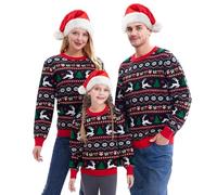 Giggling Getup Family Matching Ugly Sweater, Cute Christmas Long Sleeve Knit Pullover, Black Christmas Sweater for Men