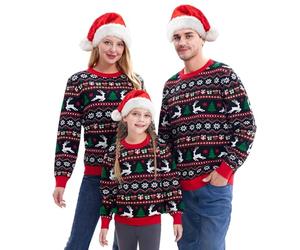 Giggling Getup Family Matching Ugly Sweater, Cute Long Sleeve Knit Pullover, Black Christmas Sweater for Kids-Medium(8-10Y)