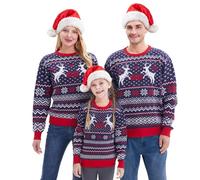 Giggling Getup Family Matching Ugly Sweater, Cute Long Sleeve Knit Pullover, Blue Christmas Sweater for Women