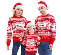 Giggling Getup Family Matching Ugly Sweater, Cute Long Sleeve Knit Pullover, Red Christmas Sweater for Kids-Large(10-12Y)