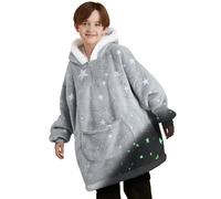 Giggling Getup Glow in The Dark Wearable Blanket Hoodie for Girls Boys - Oversized Flannel Sherpa Fleece Sweatshirt Blanket with Giant Pocket & Sleeves - Cozy Warm Blanket Birthday Gifts for Kids Star