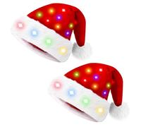 Giggling Getup Kids Christmas Santa Hat with Pom Poms, Kids Warm Knit Christmas Beanie Hat, Soft Plush Xmas Hat for Girls and Boys, Kids Gifts (2 light up santa hat)