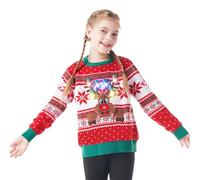 Giggling Getup Kids LED Light Up Reindeer Ugly Sweater - Medium (8-10Y) Red