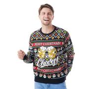 Giggling Getup Light Up Ugly Christmas Sweaters for Men, Funny Christmas Ugly Sweater with LED Lights, Christmas Vacation Sweater Black