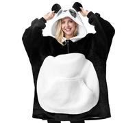 Giggling Getup Panda Wearable Blanket Hoodie - Oversized Soft Sherpa Fleece Hooded Blanket - Warm Cozy Plush Flannel Blanket Sweatshirt Gifts - with Giant Pocket and Sleeves for Adults Women Men